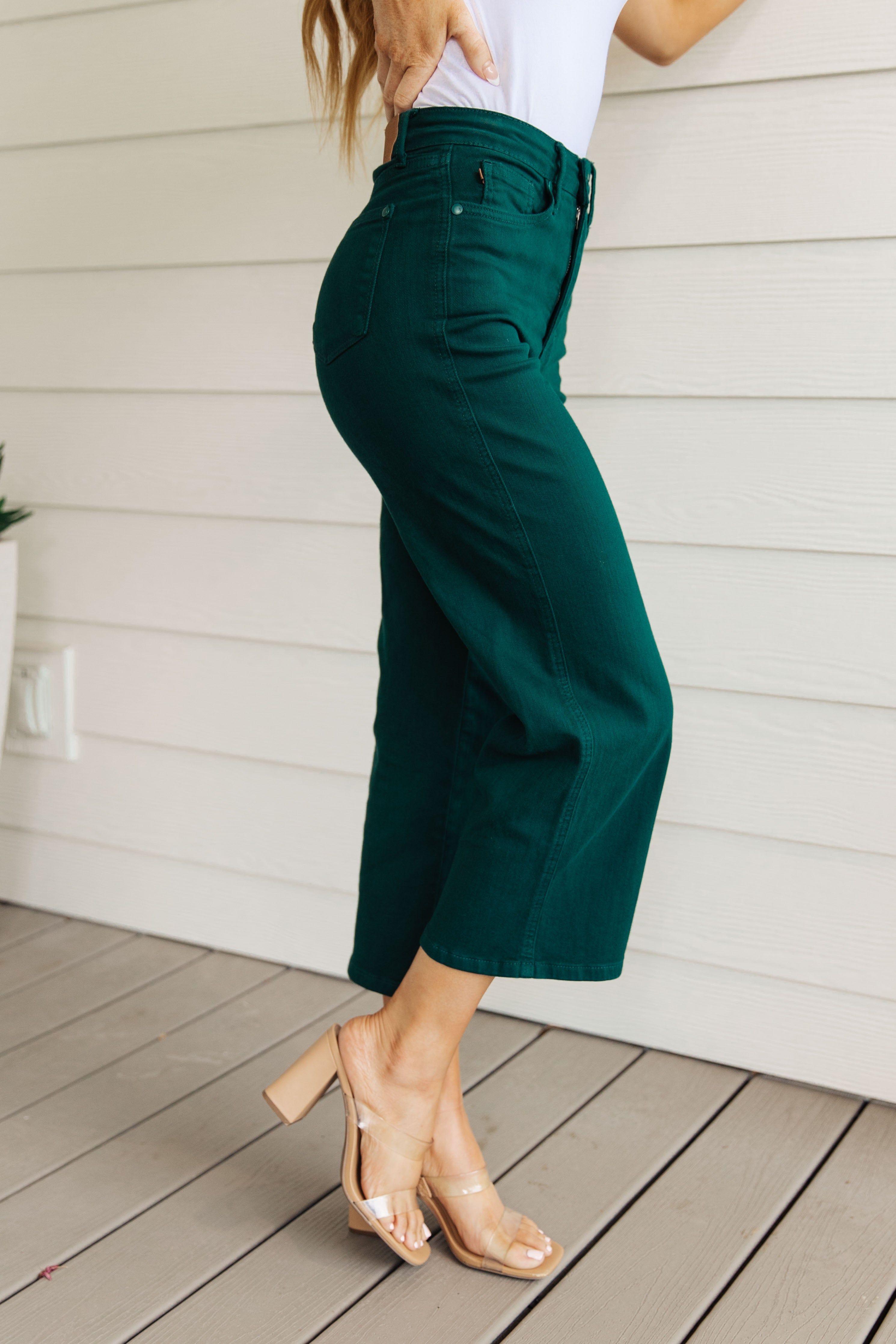 Judy Blue Briar High Waist Tummy Control Wide Leg Crop Jeans in Teal sold by Boujee Boutique product image thumbnail 4