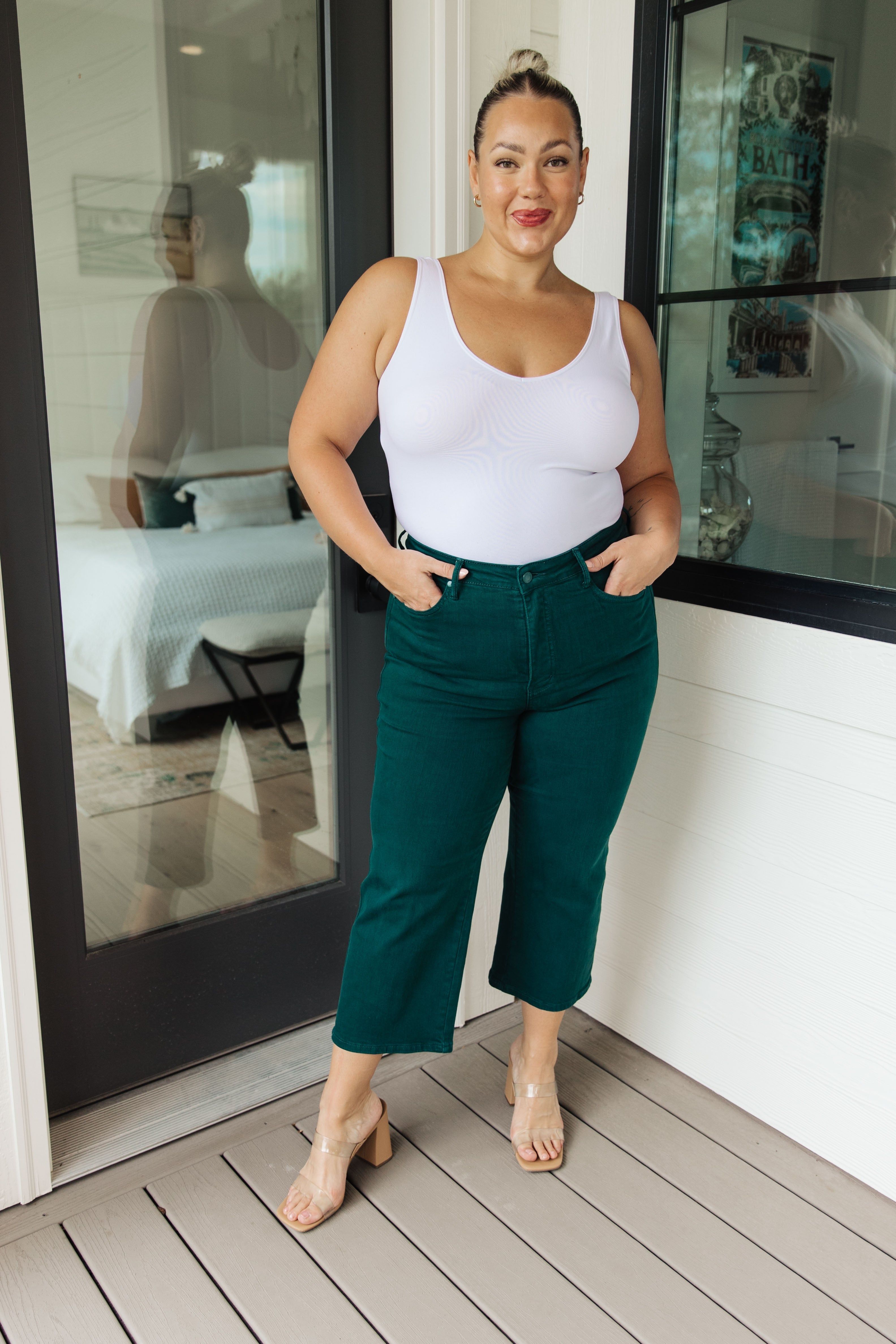 Judy Blue Briar High Waist Tummy Control Wide Leg Crop Jeans in Teal sold by Boujee Boutique product image thumbnail 5
