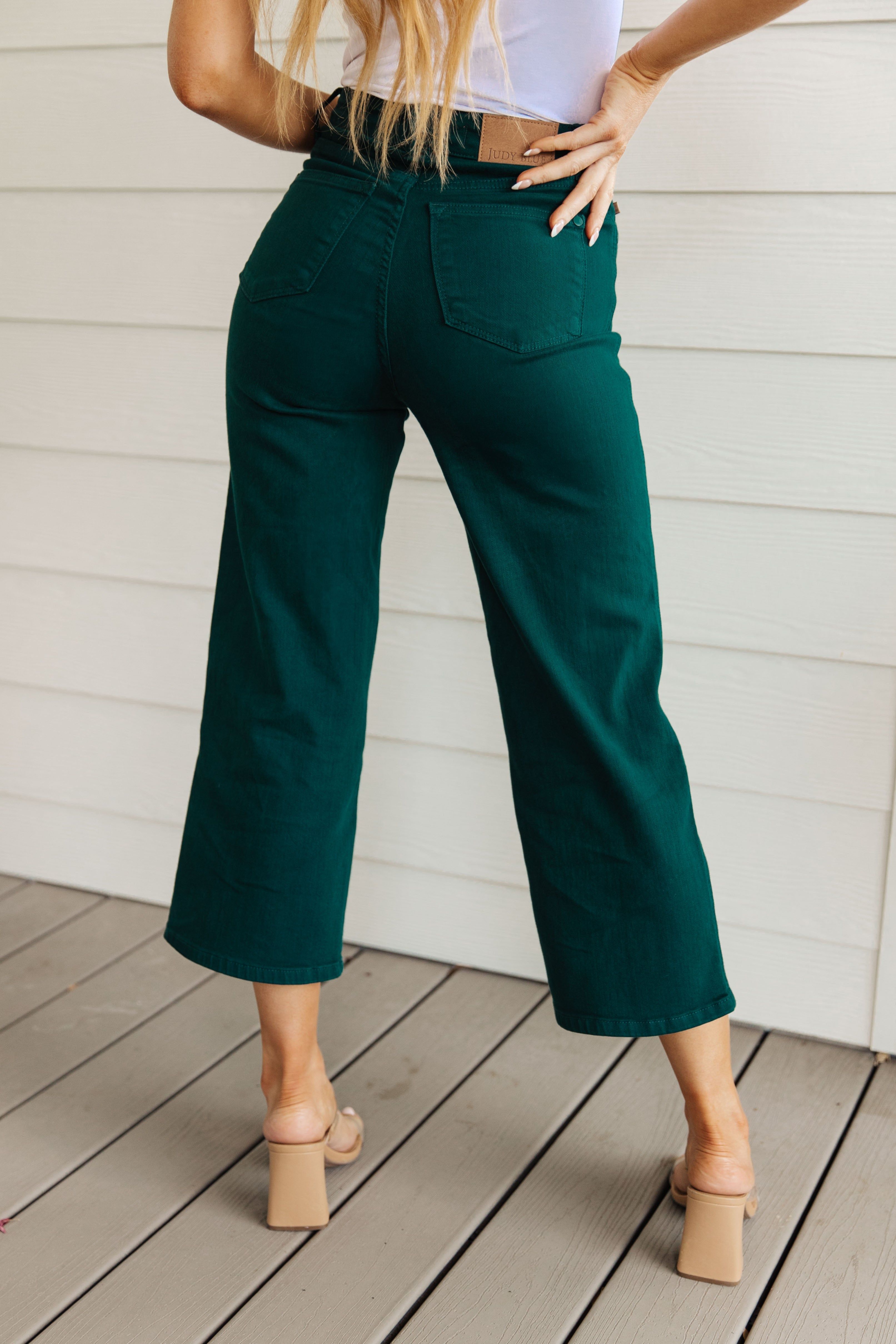Judy Blue Briar High Waist Tummy Control Wide Leg Crop Jeans in Teal sold by Boujee Boutique product image thumbnail 3