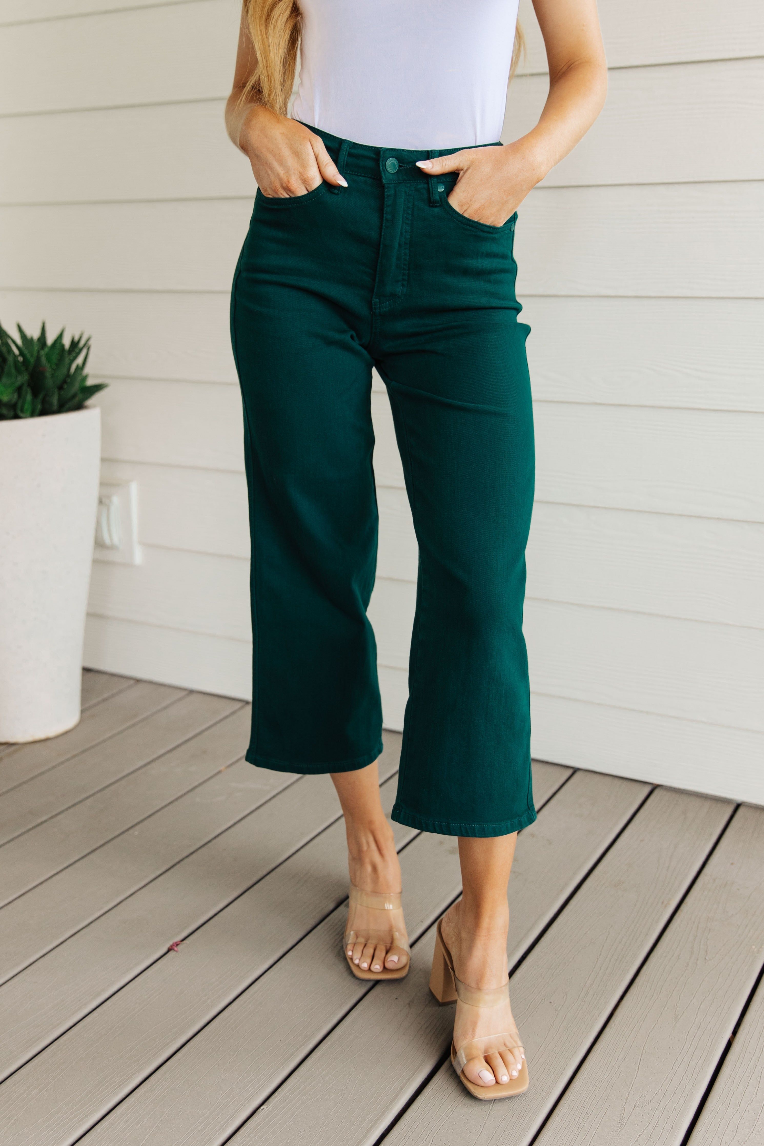 Judy Blue Briar High Waist Tummy Control Wide Leg Crop Jeans in Teal sold by Boujee Boutique product image thumbnail 2