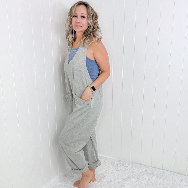 Heathered Grey V Neckline Sleeveless Jumpsuit Romper sold by Boujee Boutique product image thumbnail 4
