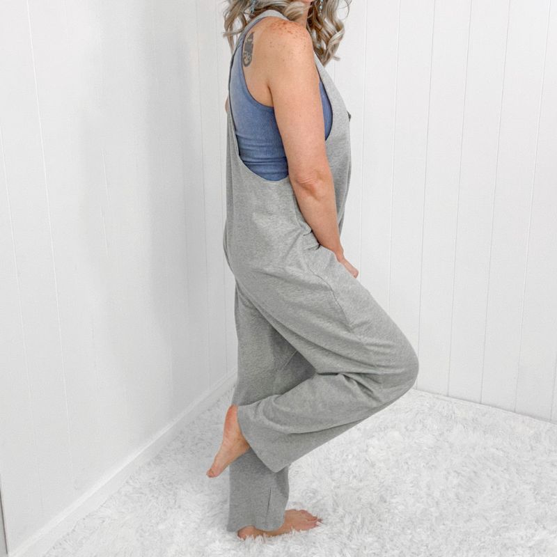 Heathered Grey V Neckline Sleeveless Jumpsuit Romper sold by Boujee Boutique product image thumbnail 5