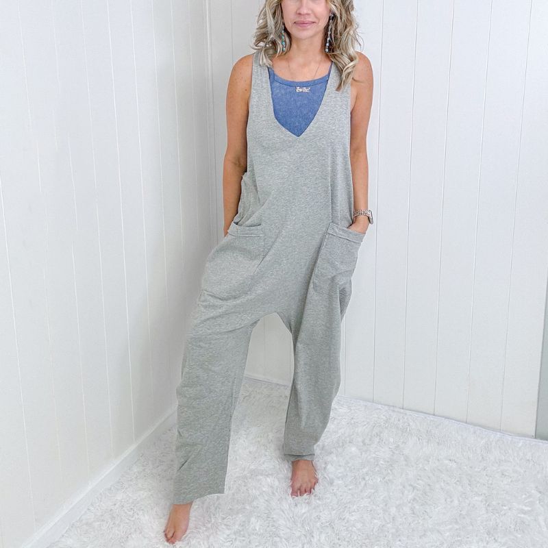 Heathered Grey V Neckline Sleeveless Jumpsuit Romper sold by Boujee Boutique product image thumbnail 3