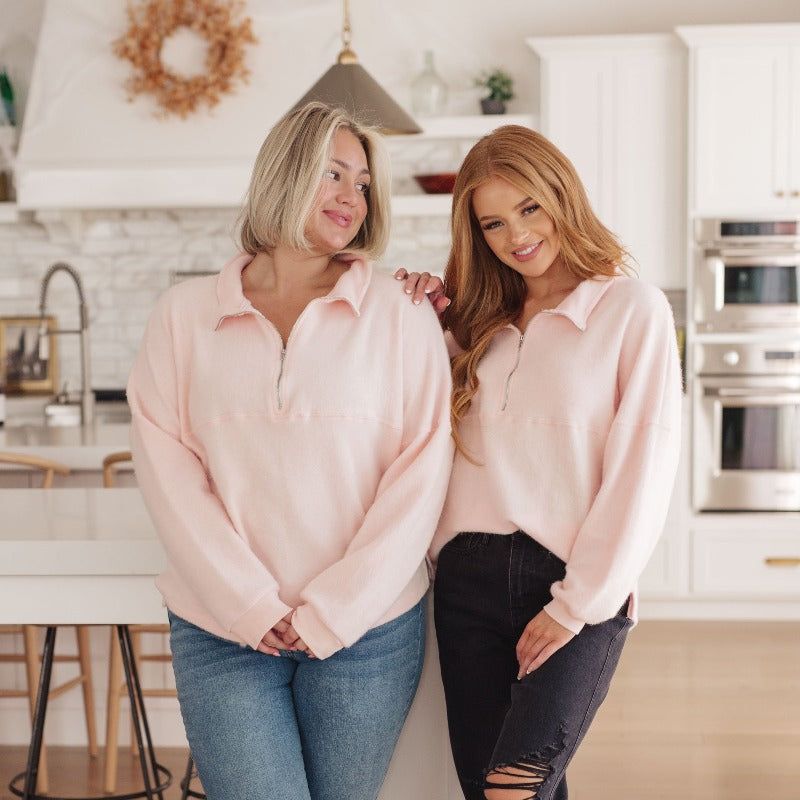 Cozy Moment Quarter Zip Pullover in Blush sold by Boujee Boutique