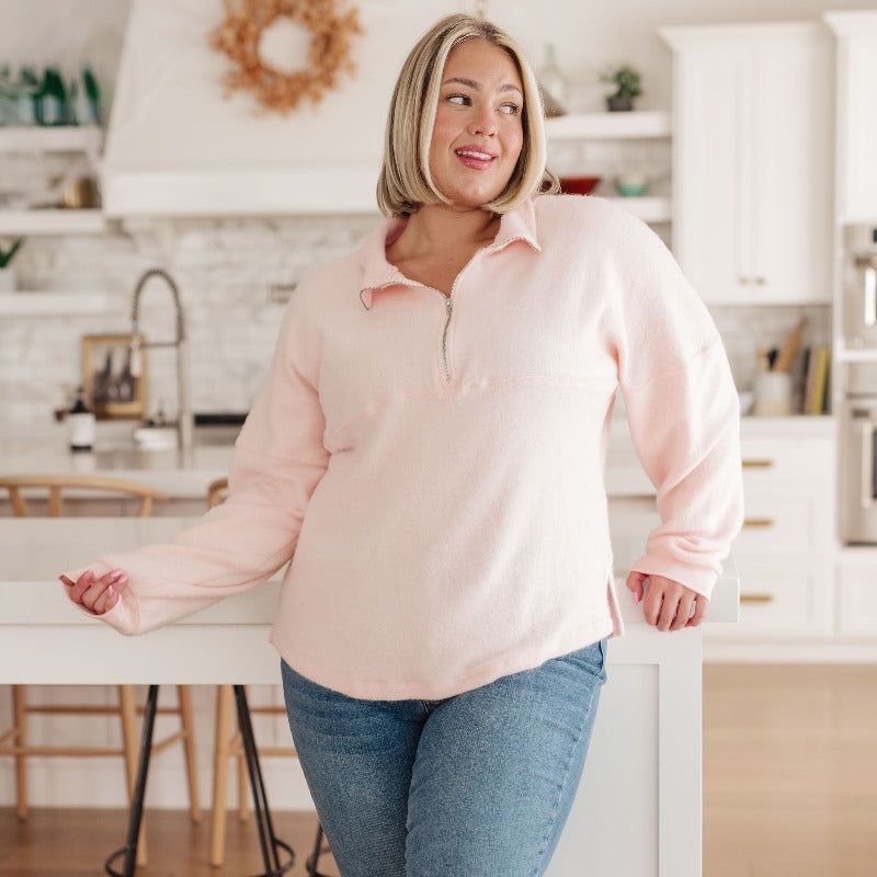 Cozy Moment Quarter Zip Pullover in Blush sold by Boujee Boutique product image thumbnail 5