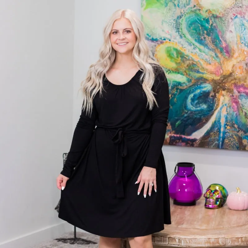 Black Long Sleeve Medium Length Dress sold by Boujee Boutique