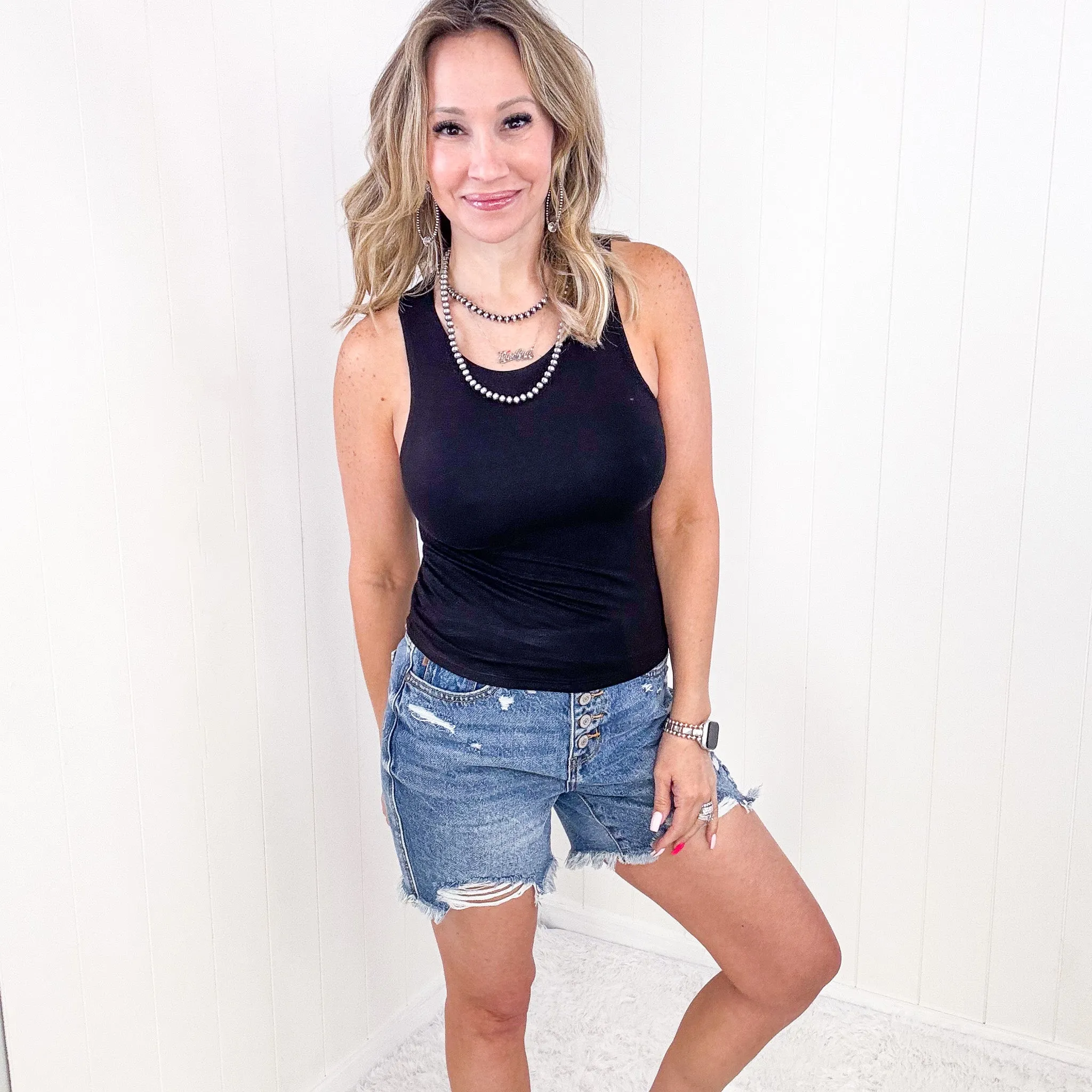 Black Double Layered Round Neck Tank Top sold by Boujee Boutique product image thumbnail 4