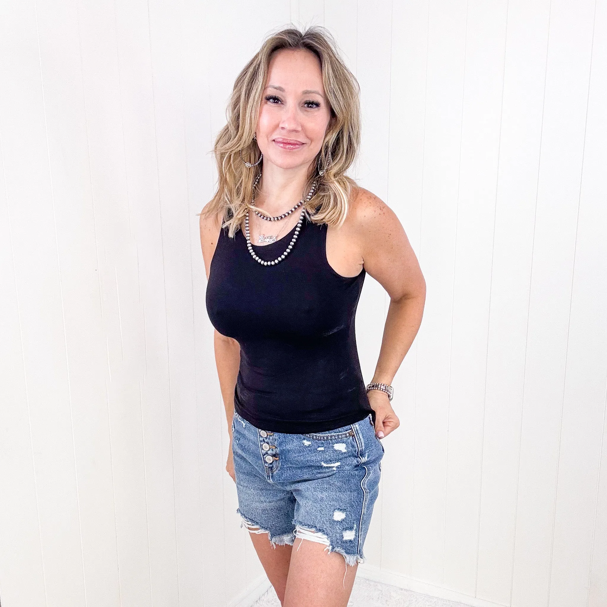 Black Double Layered Round Neck Tank Top sold by Boujee Boutique