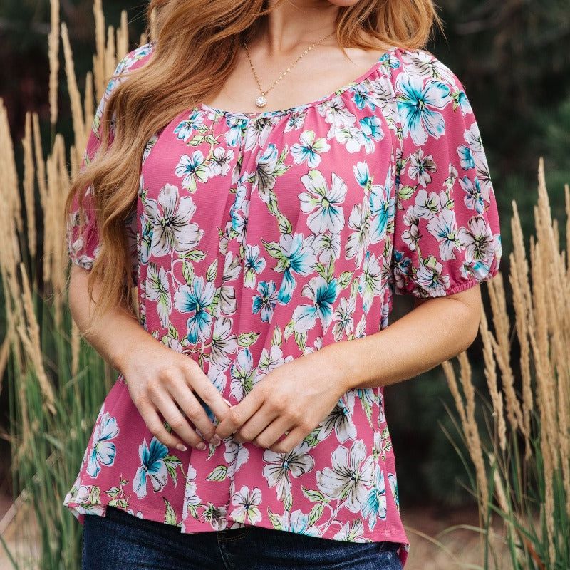 Bloom So Bright Floral Short Sleeve Top sold by Boujee Boutique