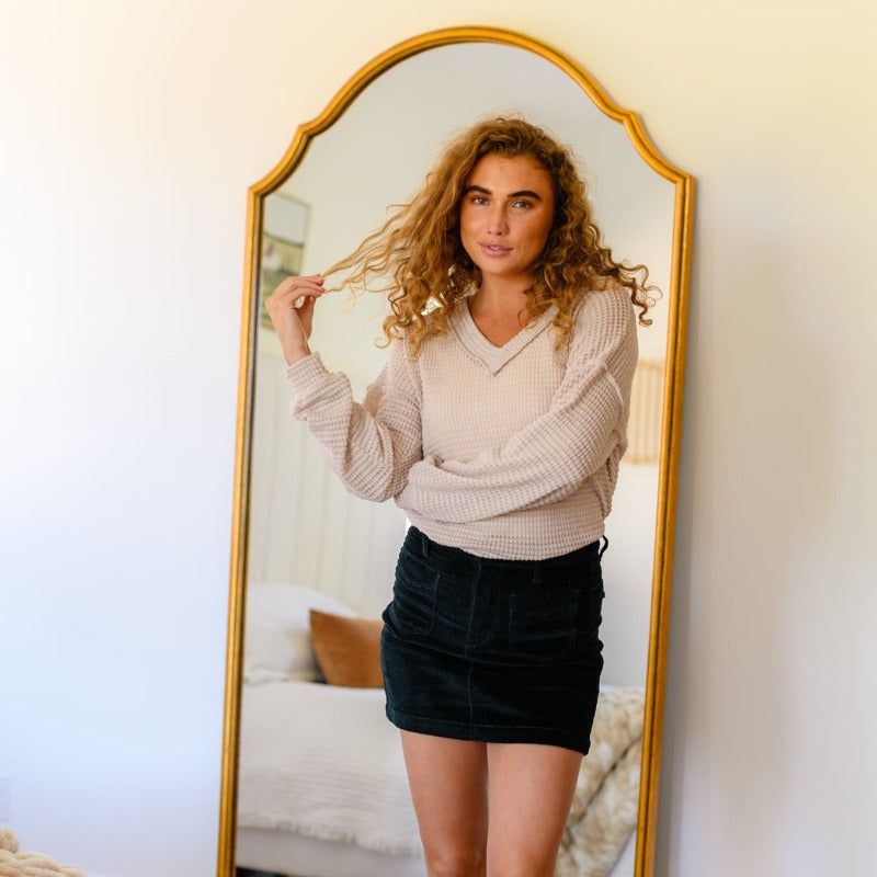 Beige Waffle Knit Calm In The Chaos V-Neck Sweater sold by Boujee Boutique product image thumbnail 4