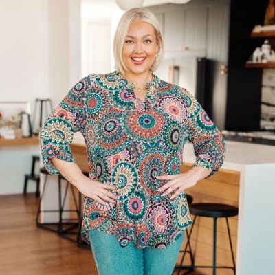 Little Lovely Blouse in Teal Medallion sold by Boujee Boutique