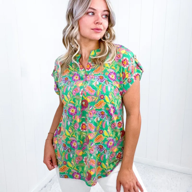 Dear Scarlett Lizzy Cap Sleeve Top in Emerald and Plum Floral Paisley sold by Boujee Boutique