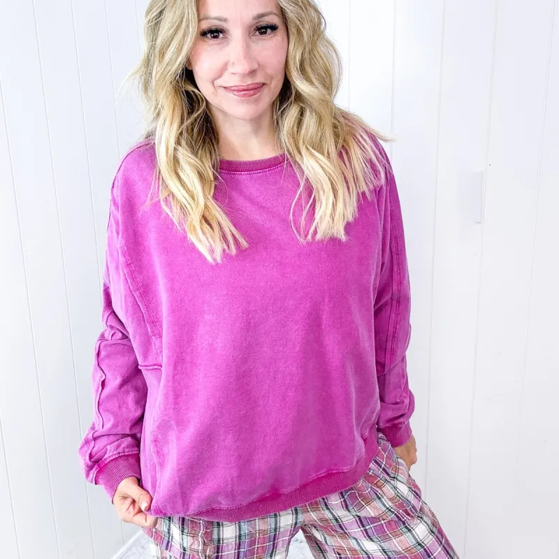 Night Sky Knit Back Star Washed Terry Knit Long Sleeve Pullover Top in 3 Colors sold by Boujee Boutique