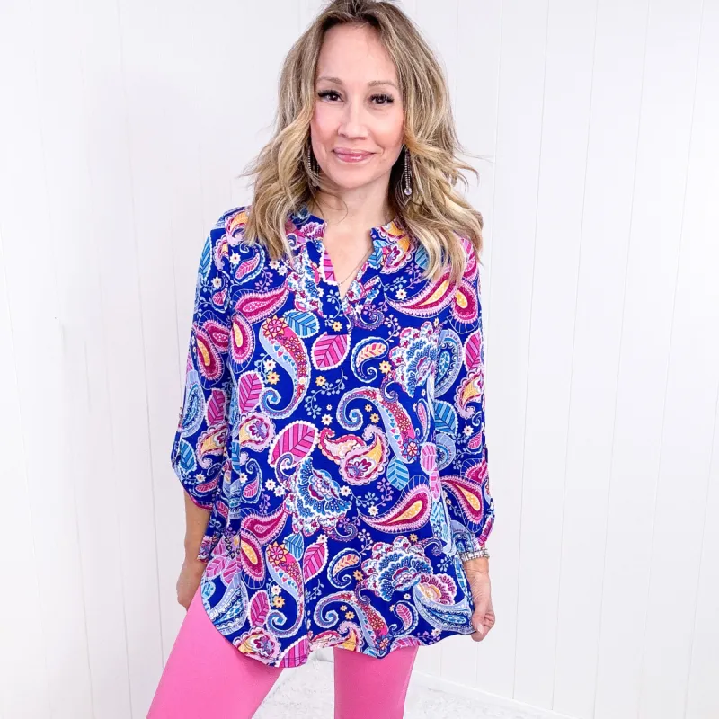 Dear Scarlett Royal and Pink Paisley Lizzy Top sold by Boujee Boutique