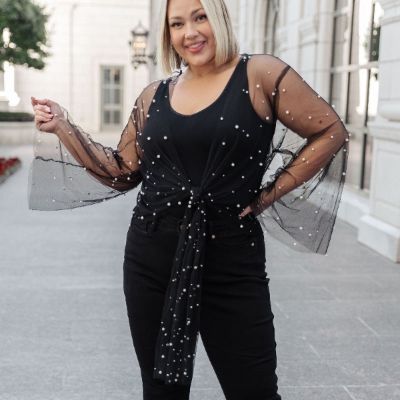 Sprinkle of Pearly Black Long Sleeve Sheer Kimono sold by Boujee Boutique
