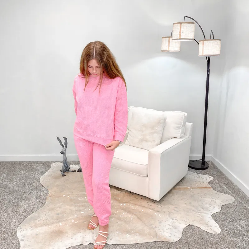 Pink Textured Long Sleeve Sweatshirt Top sold by Boujee Boutique product image thumbnail 3