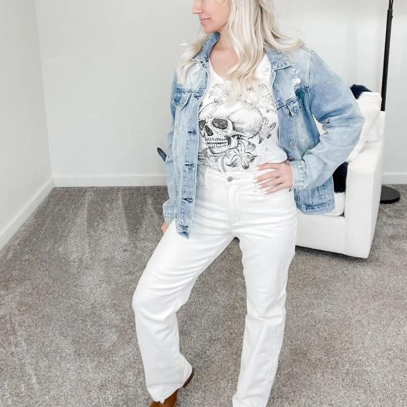 Judy Blue Ecru High Waist Straight Leg Jeans sold by Boujee Boutique product image thumbnail 2