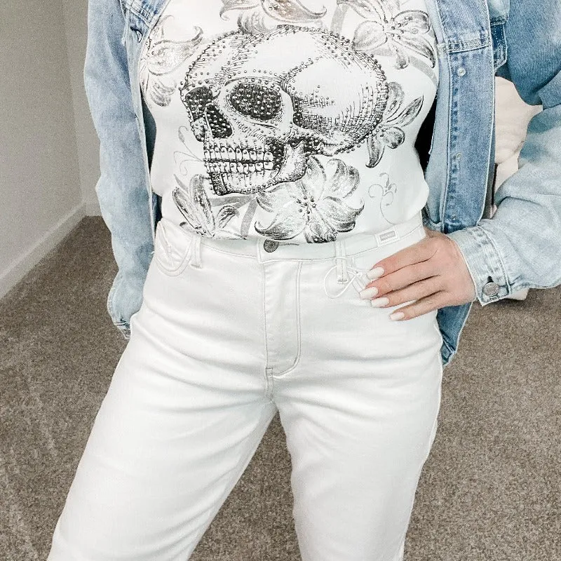 Judy Blue Ecru High Waist Straight Leg Jeans sold by Boujee Boutique product image thumbnail 3