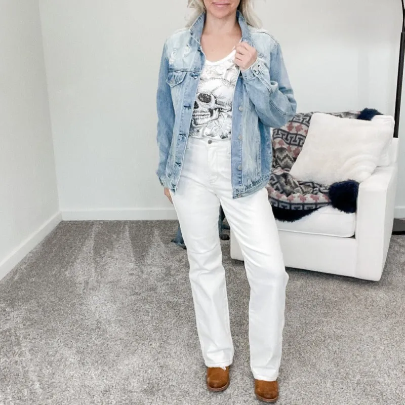 Judy Blue Ecru High Waist Straight Leg Jeans sold by Boujee Boutique