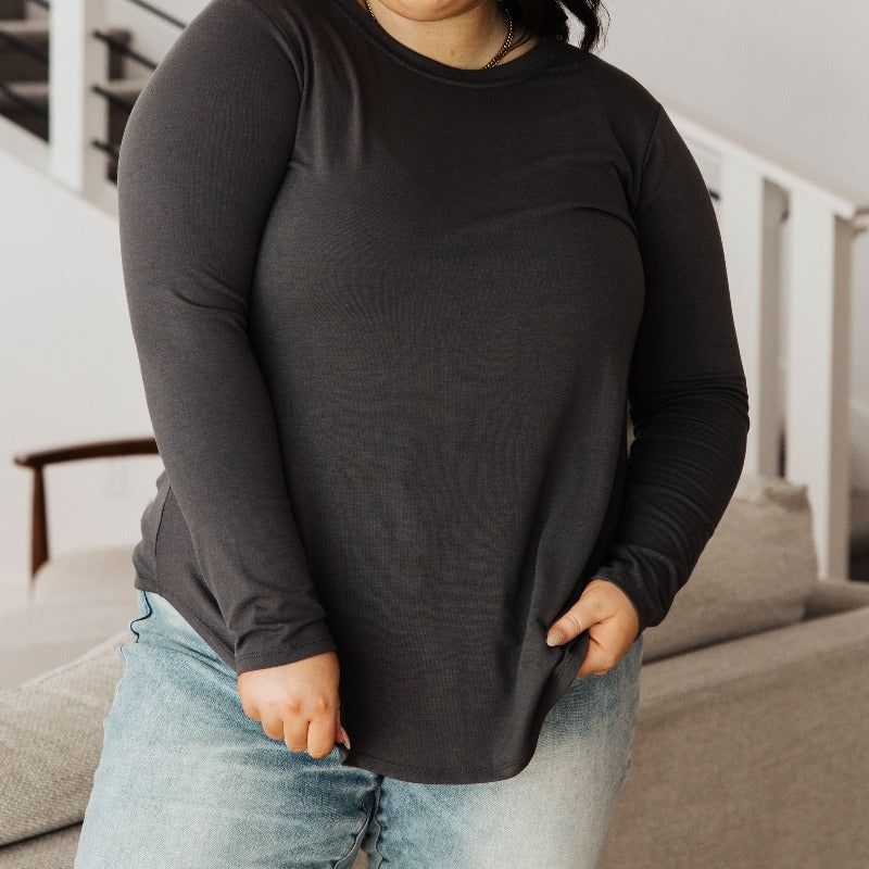 Scoop Me Up Long Sleeve Top in Ash Grey sold by Boujee Boutique