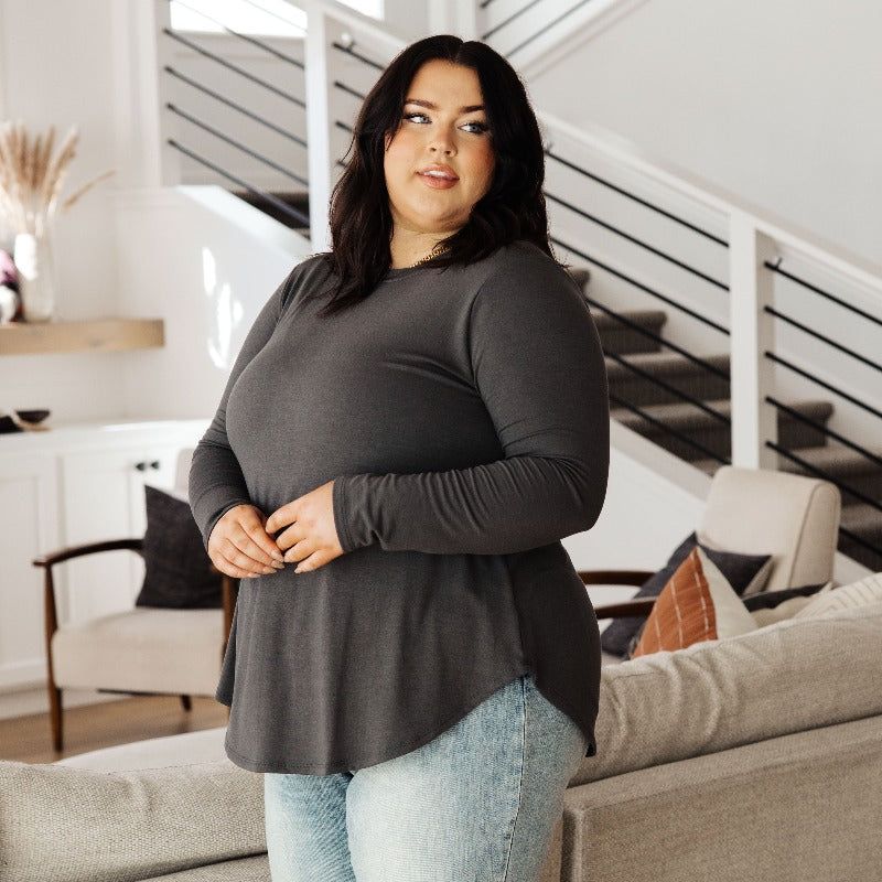 Scoop Me Up Long Sleeve Top in Ash Grey sold by Boujee Boutique product image thumbnail 3