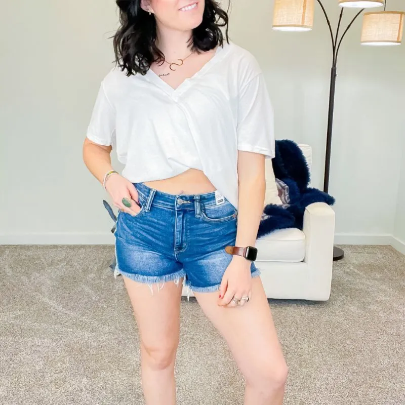Judy Blue High Waist Side Seam Fray Shorts sold by Boujee Boutique