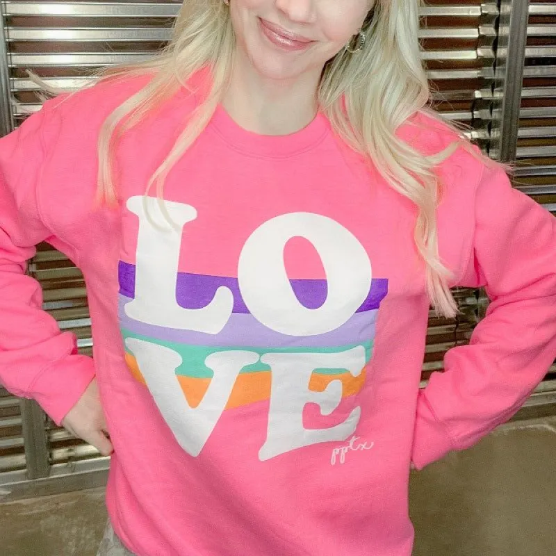 Big L O V E Neon Pink Pullover Sweatshirt sold by Boujee Boutique