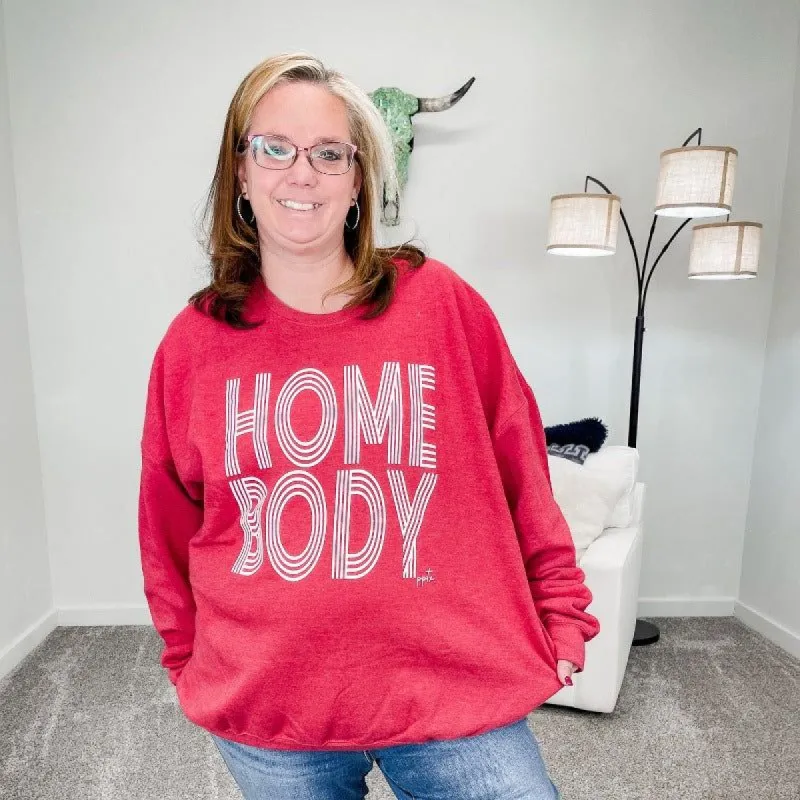 Heathered Red Homebody Print Sweatshirt sold by Boujee Boutique
