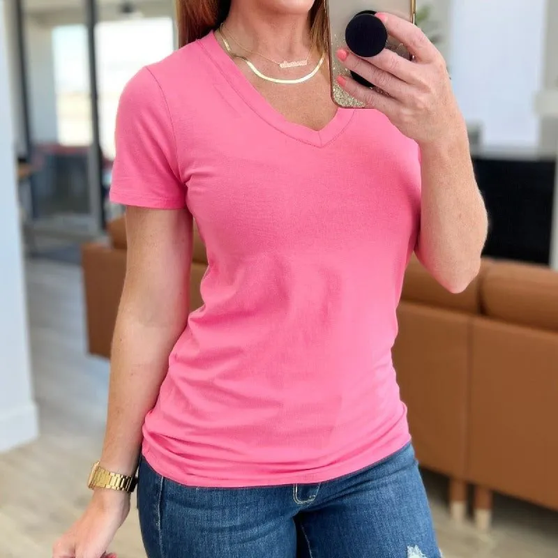 V-Neck Slim Short Sleeve Top in Pink sold by Boujee Boutique