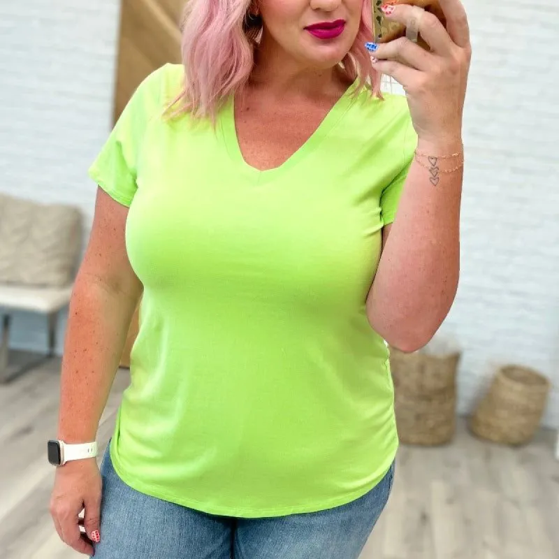 V-Neck Slim Short Sleeve Top in Lime sold by Boujee Boutique