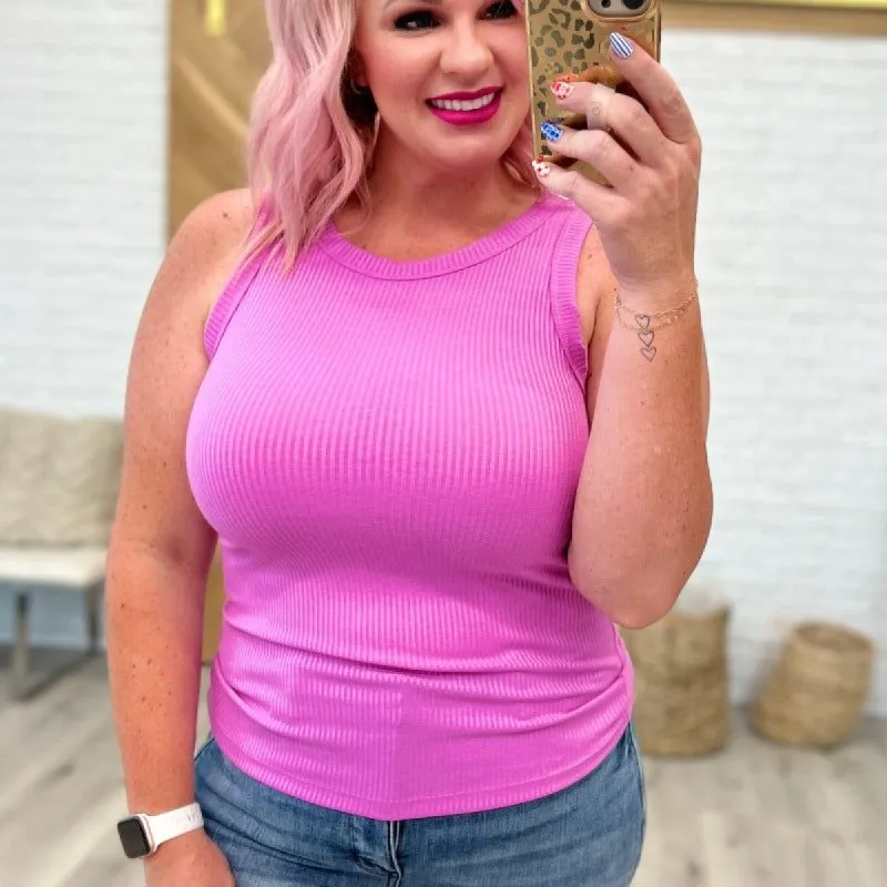 Ribbed Scoop Tank Top in Bright Mauve sold by Boujee Boutique