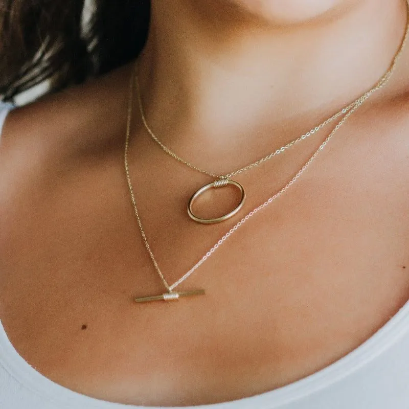 Layered Necklace with Circle and Bar sold by Boujee Boutique