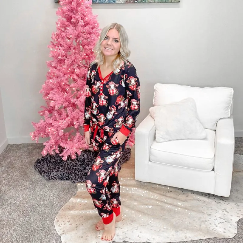 Buttery Soft Christmas Cow Mug Pajama Set sold by Boujee Boutique