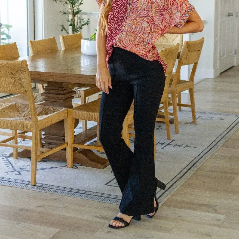 Black Ring My Bell Pintuck Bell Bottom Pants sold by Boujee Boutique