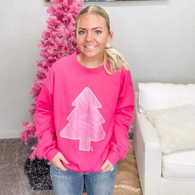 Hot Pink Glitter Christmas Tree Crewneck Fleece Sweatshirt sold by Boujee Boutique