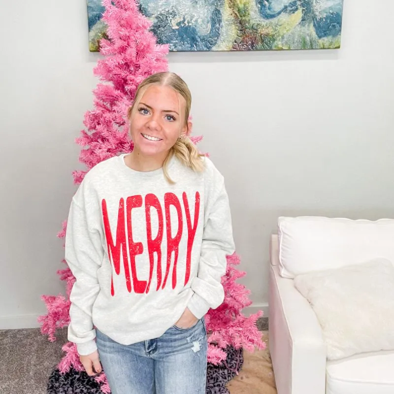 BIG Merry Soft Fleece Screen Printed Long Sleeve Grey Sweatshirt sold by Boujee Boutique