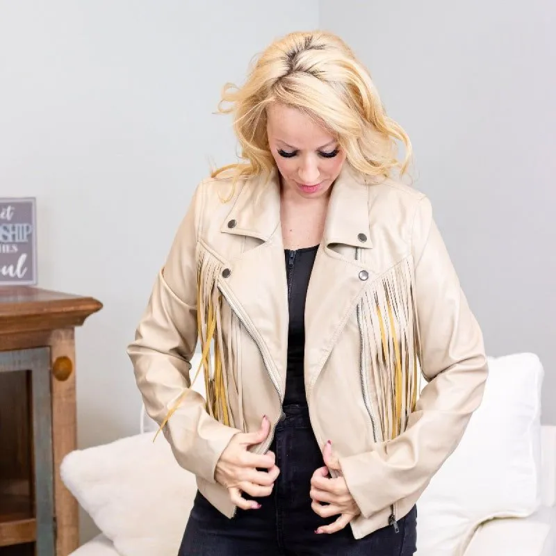Select Collection Faux Leather Fringe Moto Jacket sold by Boujee Boutique