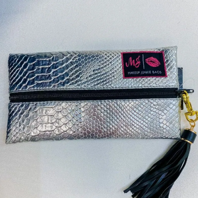 Makeup Junkie Bag Mini Platinum Python Print sold by Boujee Boutique