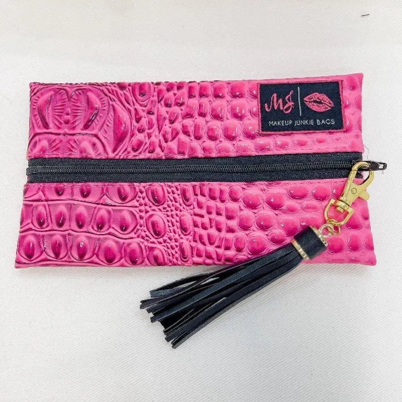 Makeup Junkie Bag Mini Pink Bubble Gator Print sold by Boujee Boutique