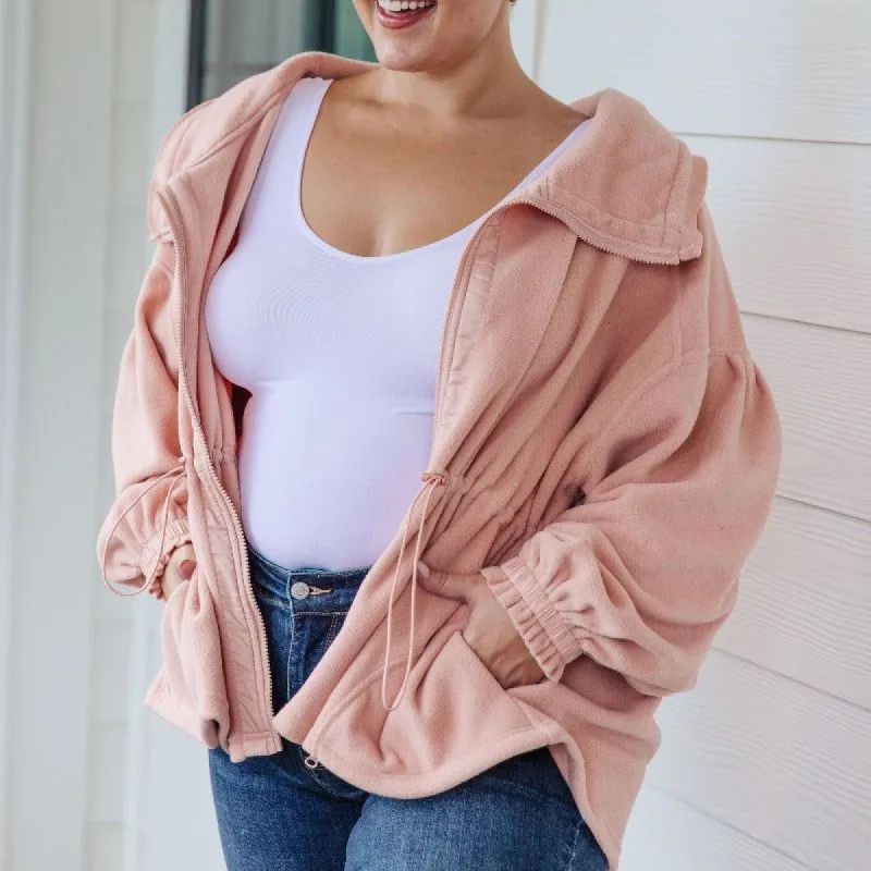 Soft Pink Fleece Zipped and Cinched Zip Up Jacket sold by Boujee Boutique