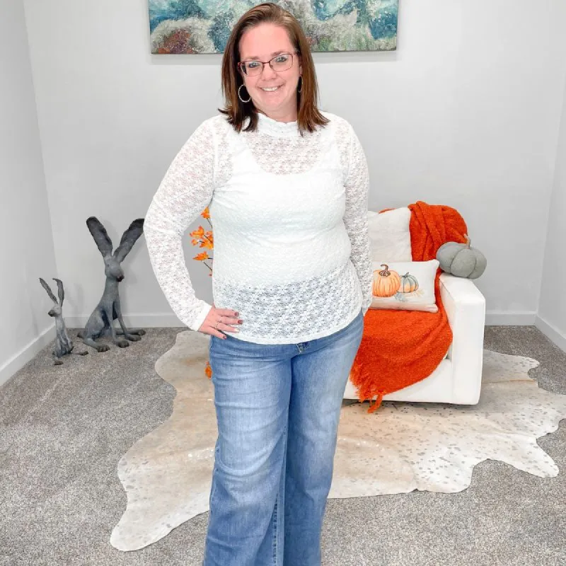 Super Soft White Keeping Secrets Lace Mock Neck Top sold by Boujee Boutique