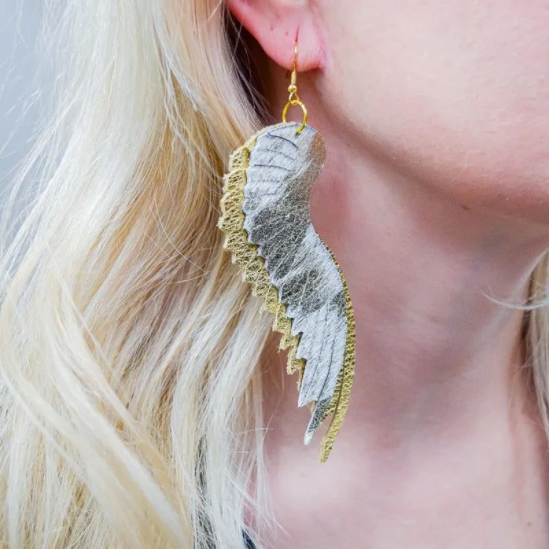 Gold Leather Angelica Angel Wing Earrings sold by Boujee Boutique