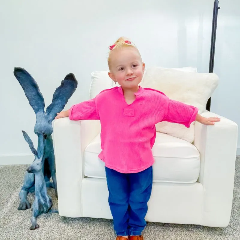 Girl's Bubble Gum Pink Waffle Top sold by Boujee Boutique