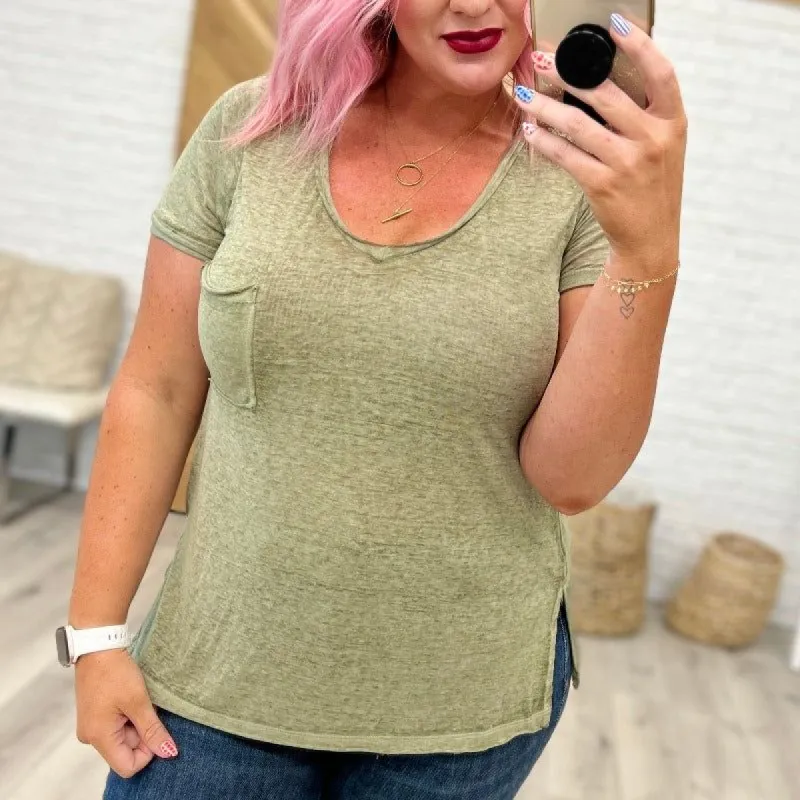 Melange Burnout V-Neck T-Shirt in Light Olive sold by Boujee Boutique