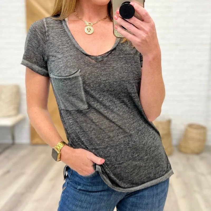 Melange Burnout V-Neck T-Shirt in Ash Black sold by Boujee Boutique