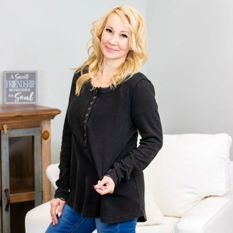Black Lace Trim Ribbed Long Sleeve Pullover sold by Boujee Boutique