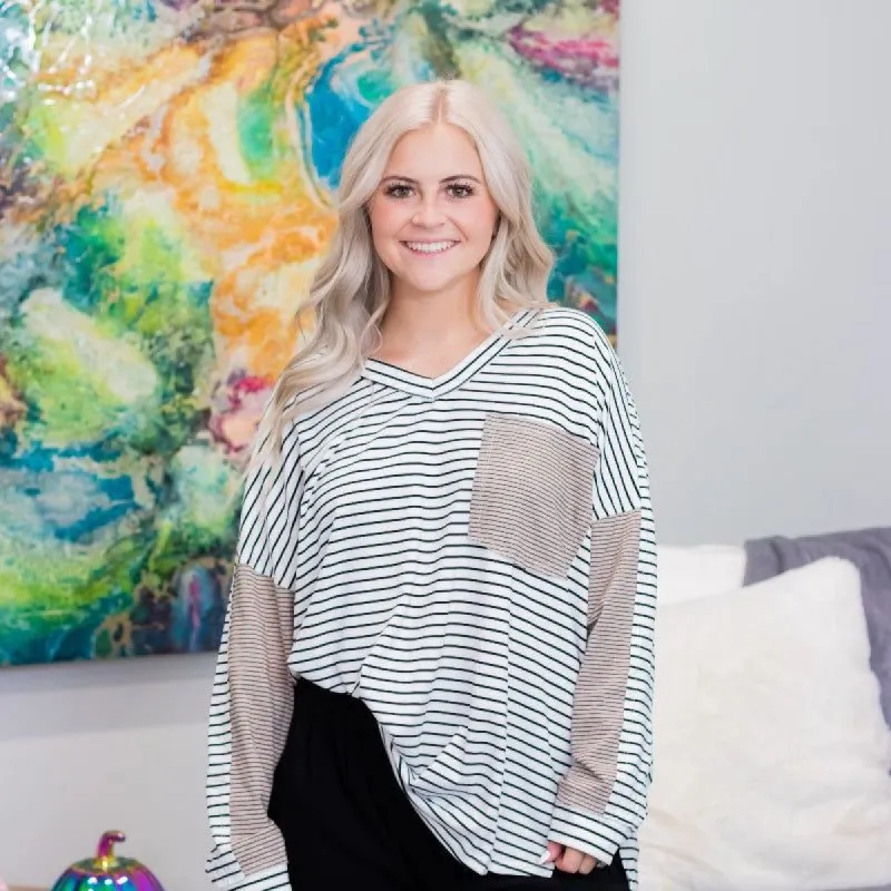 Cedar Brown and Ivory Striped Long Sleeve Tunic sold by Boujee Boutique