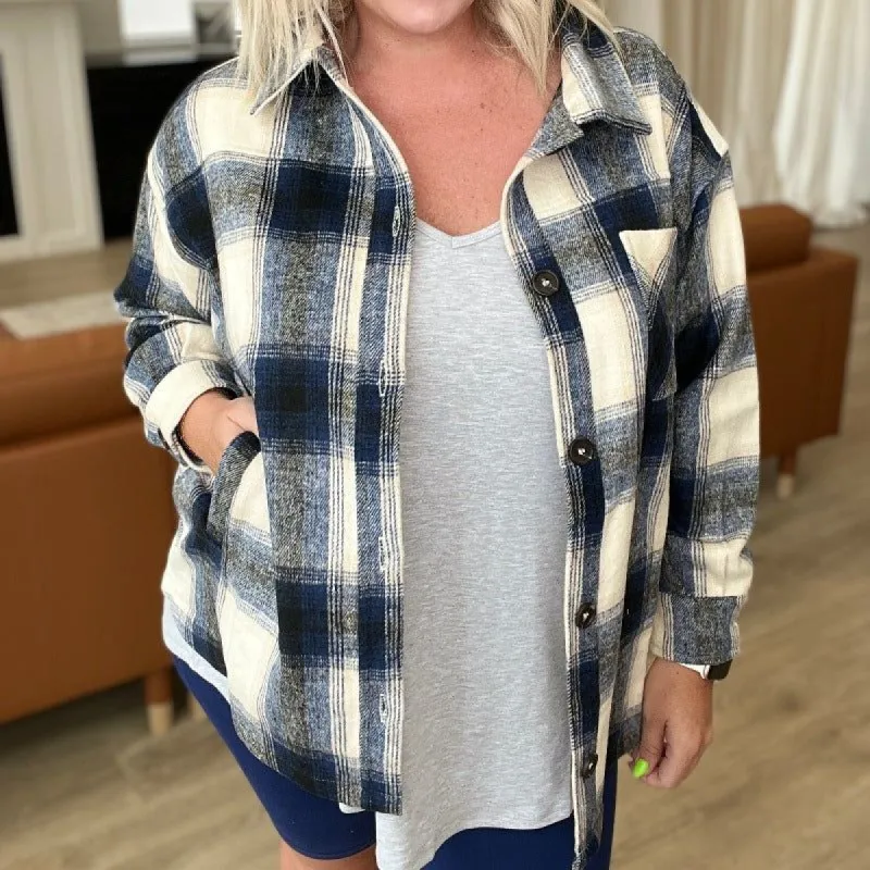 Oversized Longline Plaid Jacket in Navy sold by Boujee Boutique