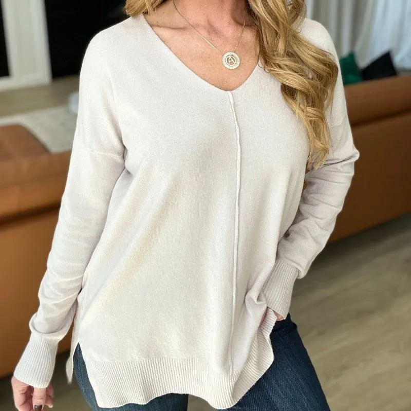 Ivory V-Neck Front Seam Sweater sold by Boujee Boutique