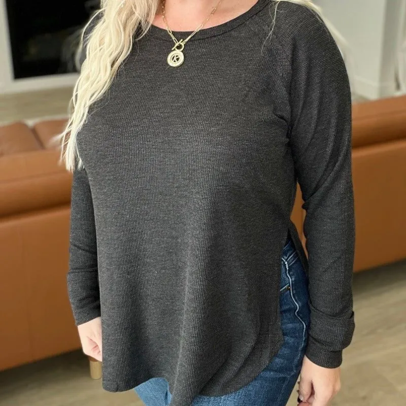 Melange Baby Waffle Long Sleeve Top in Black sold by Boujee Boutique